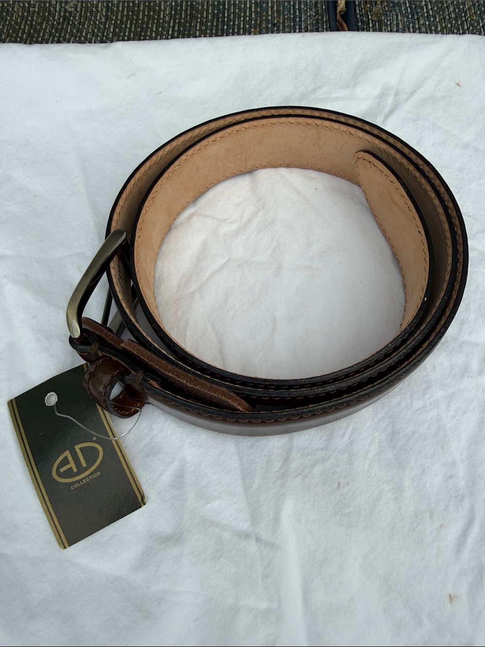 SD Collection Men’s Dark Brown Leather Belt with Brass Buckle
